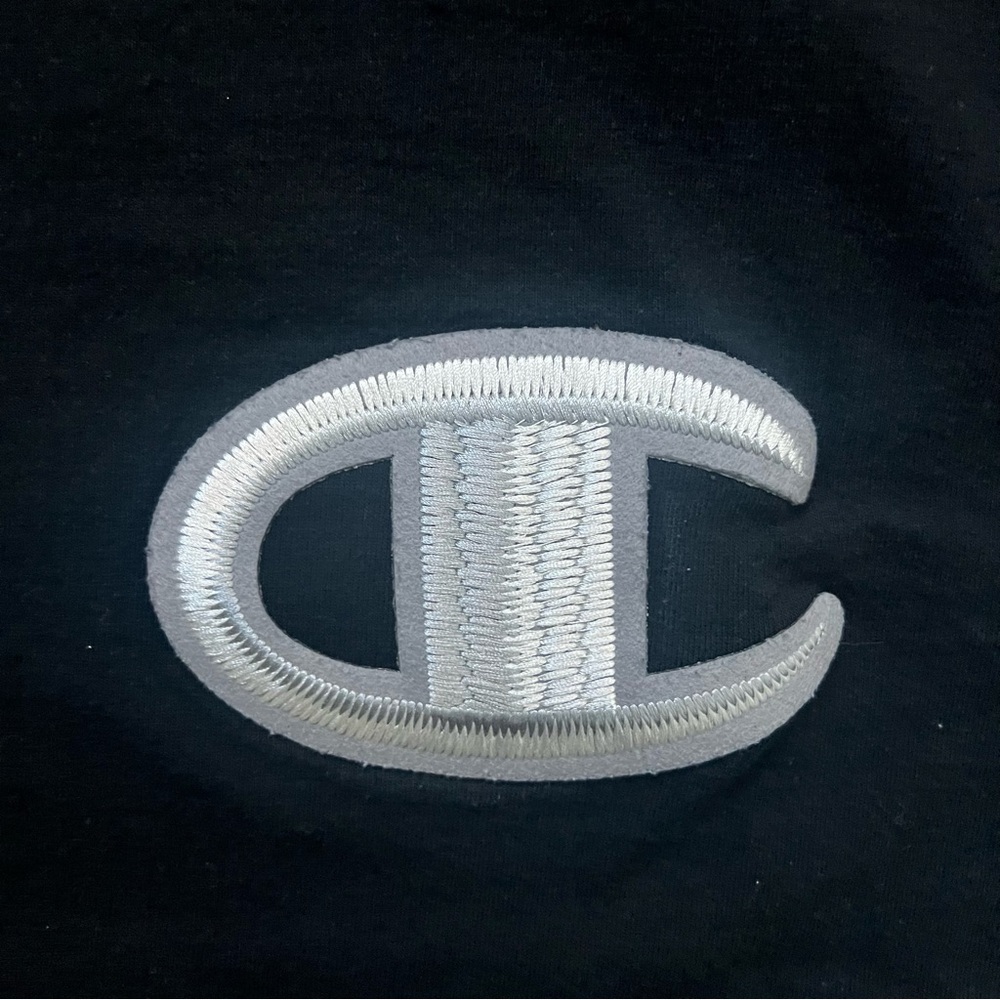 Vintage 90s Champion Black Crewneck with Big Silver Embroidered Logo Men's XL - Picture 7 of 10